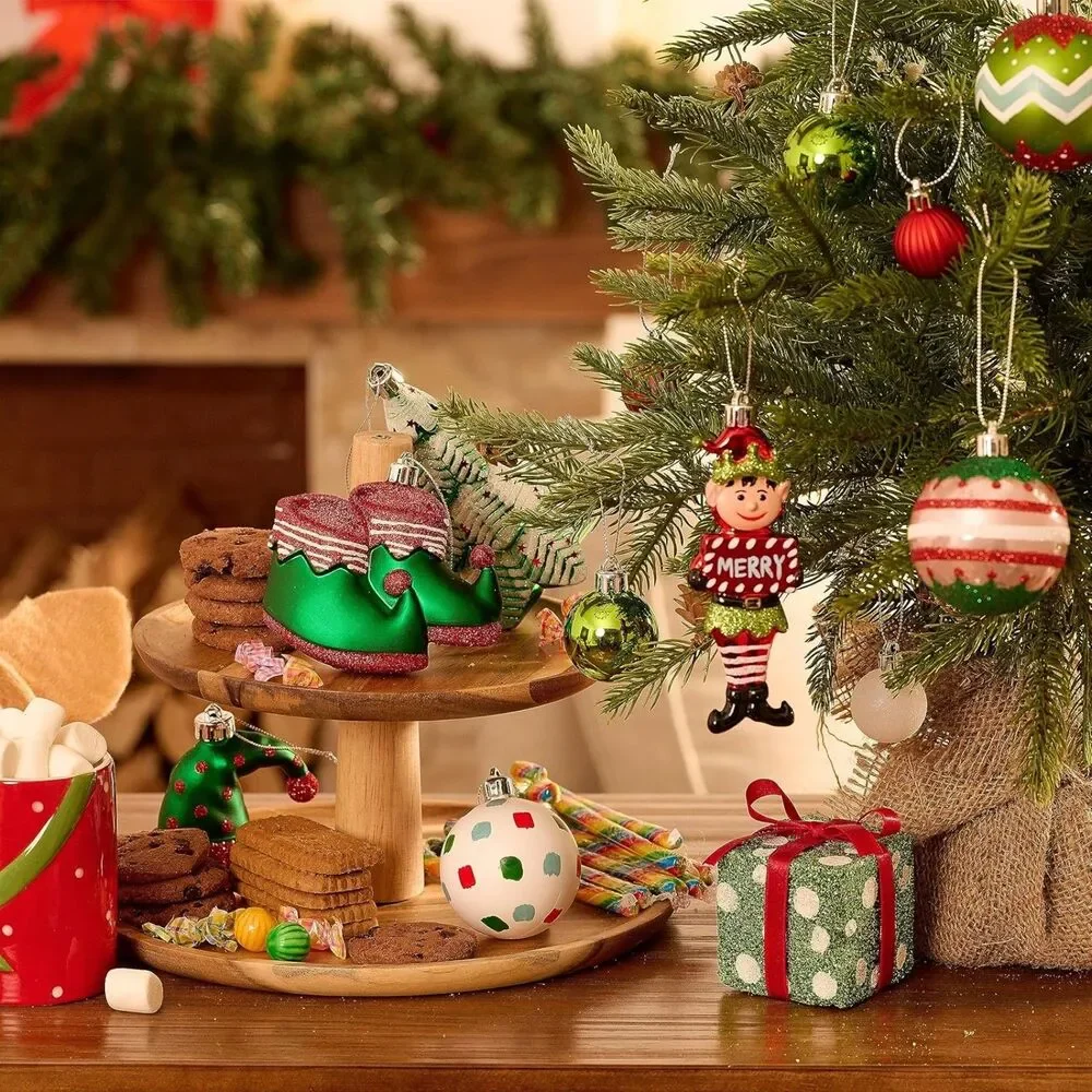 DecorbyHannah 120ct Christmas Tree Elf Red Green White Shatterproof Ornament Set
